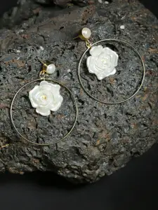 DIVA WALK Gold-Toned & White Floral Drop Earrings