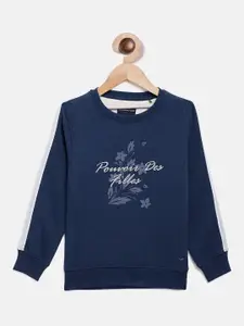 Crimsoune Club Girls Blue Printed Sweatshirt