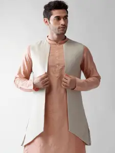 KISAH Men Cream-Coloured Woven Design Nehru Jacket