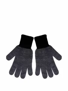 Gajraj Men Black & Charcoal Grey Stylish Winter Woolen Gloves