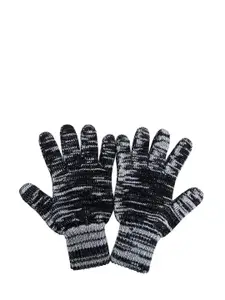 Gajraj Men Black Acrylic Textuured Winter Woolen Gloves