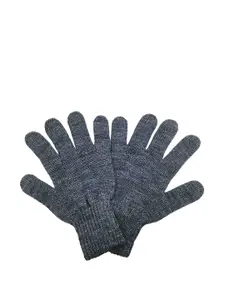 Gajraj Men Grey Melange & Blue Winter Woolen Gloves