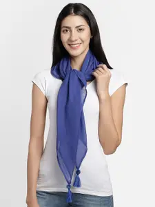 Anekaant Women Blue Scarf with Tassels