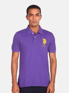 U.S. Polo Assn. Men Purple & Mustard Yellow Polo Collar Cotton T-shirt