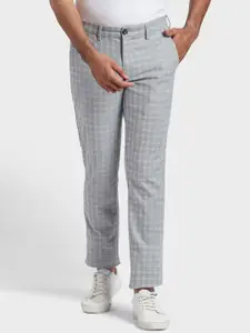 ColorPlus Men Grey Checked Trousers