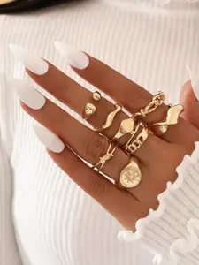 Shining Diva Fashion Set Of 7 Gold-Plated Finger Rings