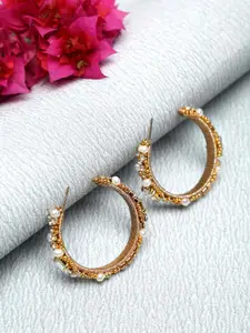 Madame Gold-Plated & White Contemporary Half Hoop Earrings