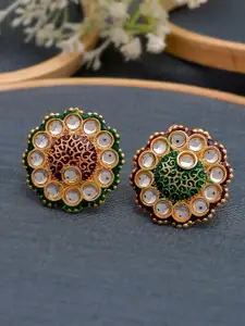 Silvermerc Designs Set Of 2 Gold-Plated Stone-Studded Meenakari Finger Rings