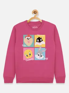 Kids Ville Looney Tunes Girls Pink Printed Sweatshirt