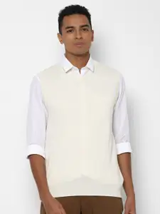 Allen Solly Men Cream-Coloured Solid Acrylic Sweater Vest
