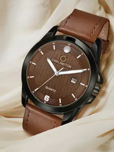 CARLINGTON Men Brown Alloy Dial & Multicoloured Leather Straps Analogue Watch CT1040 Tan