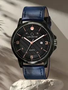 CARLINGTON Men Alloy Dial & Blue Leather Straps Analogue Watch CT1050 Blue-Black