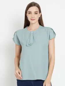 Purple State Turquoise Blue Crepe Blouson Top