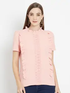 Purple State Pink Solid Ruffles Regular Top