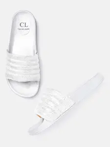 Carlton London Women Silver-Toned Open Toe Flats
