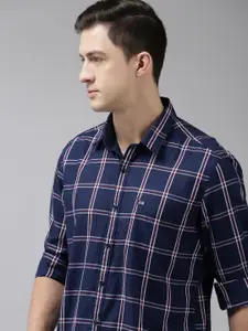 Arrow Sport Men Navy Blue & Red Slim Fit Checked Pure Cotton Casual Shirt