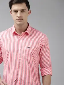 Arrow Sport Men Pink Slim Fit Striped Cutway Collar Casual Shirt
