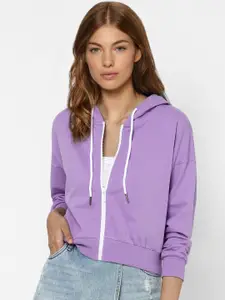 ONLY Women Purple Hooded Cotton Sweatshirt