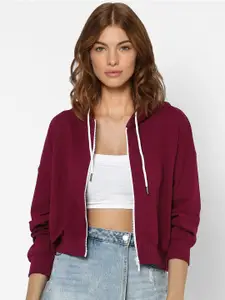 ONLY Women Burgundy Hooded Cotton Sweatshirt