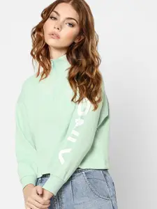 ONLY Women Green Pure Cotton Crop Sweatshirt