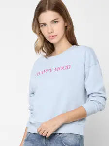 ONLY Women Blue Pure Cotton Printed Sweatshirt