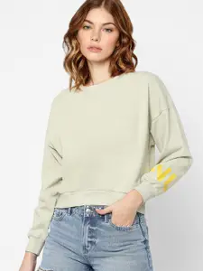 ONLY Women Green Cotton Sweatshirt