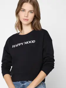 ONLY Women Black Pure Cotton Printed Sweatshirt