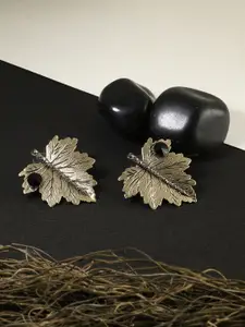Adwitiya Collection Black Leaf Shaped Studs Earrings
