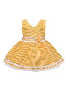 Wish Karo Girls Yellow Striped Satin Dress