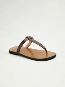 Fabindia Women Brown Leather T-Strap Flats