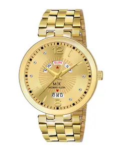 MORRIS KLEIN Men Gold-Toned Printed Dial & Bracelet Style Strap Analogue Watch