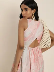 Taavi Pink & White Marbling Print Drop-Waist Pure Cotton Dress