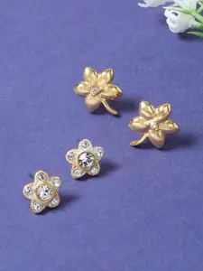 Golden Peacock Gold-Toned Floral Studs Earrings
