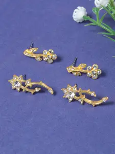 Golden Peacock Gold-Toned Floral Studs Earrings