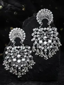 Shining Diva Silver-Plated Oxidised Contemporary Drop Earrings