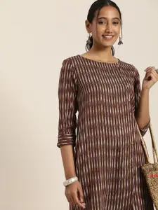 Taavi Women Brown Ikat Woven Design Pure Cotton Kurta