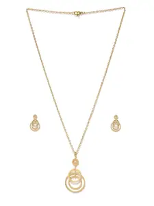 Blisscovered Gold-Toned & White Stones Studded Necklace & Earrings