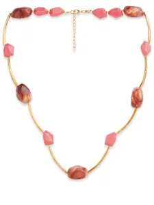 Blisscovered Gold-Toned & Pink Beaded Necklace