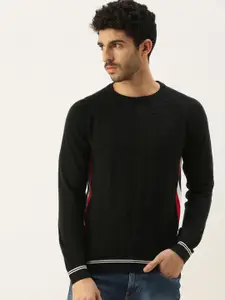Peter England Men Black Self Design Pullover Sweater