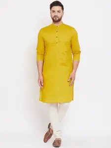 even Men Yellow Thread Work Kurta