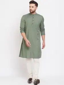 even Men Green Solid Straight Kurta