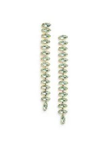 Blisscovered Gold-Toned & Green Stone-Studded Contemporary Drop Earrings