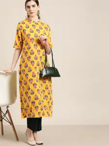 Moda Rapido Women Mustard Yellow & Green Floral Print Kurta