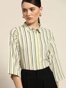 her by invictus Women Off White Striped Casual Shirt