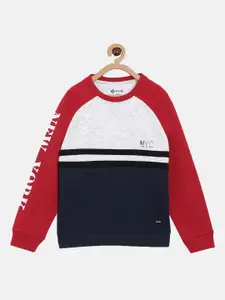 3PIN Boys Red & Navy Blue Colourblocked Cotton Sweatshirt