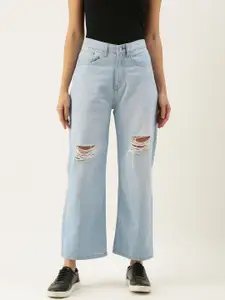 FOREVER 21 Women Blue Wide Leg Mildly Distressed High Rise  Jeans