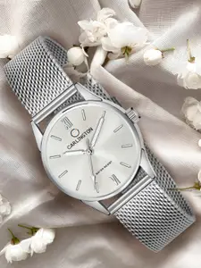 CARLINGTON Women Cream-Coloured & Silver Toned Stainless Steel Bracelet Watch CT2008