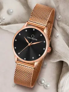 CARLINGTON Women Embellished Dial Analogue Watch - Carlington CT2009 RoseBlack