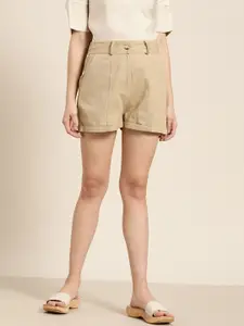 her by invictus Women Beige High-Rise Regular Shorts
