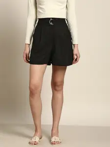 her by invictus Women Black Solid Shorts With Belt